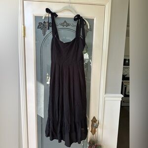 Steve Madden Black Midi Ruffle Dress with Bow Straps - 8